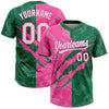 Custom Graffiti Pattern White Kelly Green-Pink 3D Scratch Two-Button Unisex Softball Jersey
