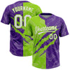 Custom Graffiti Pattern White Purple-Neon Green 3D Scratch Two-Button Unisex Softball Jersey