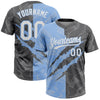 Custom Graffiti Pattern White Steel Gray-Light Blue 3D Scratch Two-Button Unisex Softball Jersey