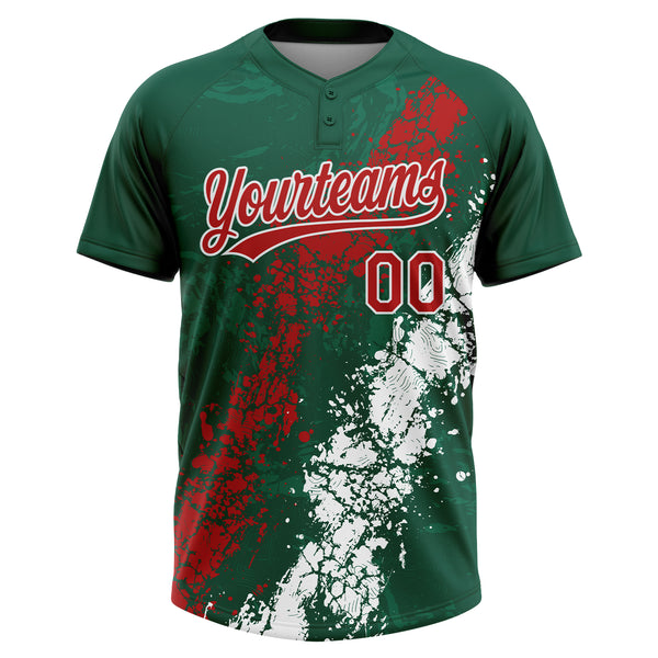 Custom Kelly Green Red-White Mexico Dripping Splatter Cracked Texture Two-Button Unisex Softball Jersey