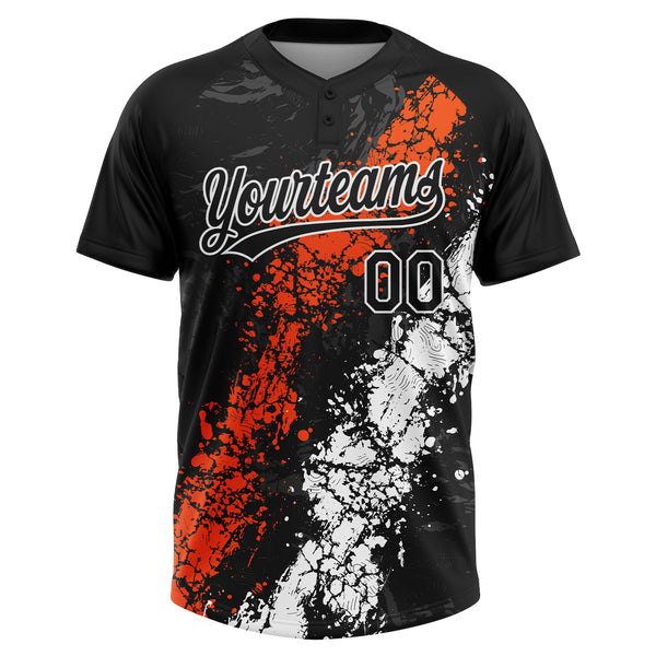 Custom Black Orange-White Dripping Splatter Cracked Texture Two-Button Unisex Softball Jersey