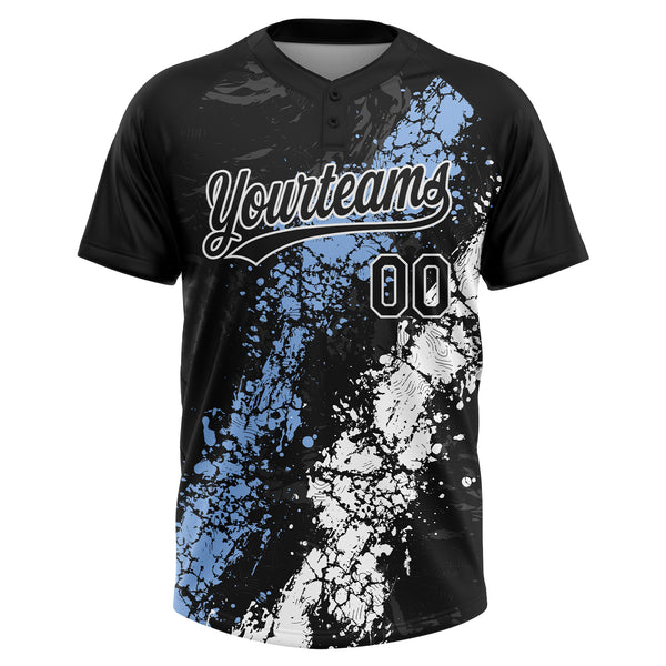 Custom Black Light Blue-White Dripping Splatter Cracked Texture Two-Button Unisex Softball Jersey