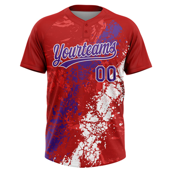 Custom Red Purple-White Dripping Splatter Cracked Texture Two-Button Unisex Softball Jersey
