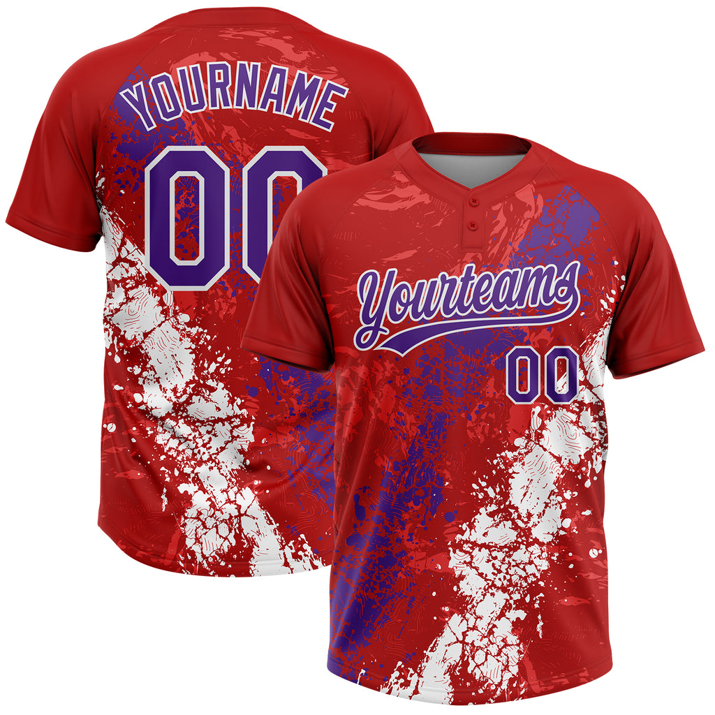 Custom Red Purple-White Dripping Splatter Cracked Texture Two-Button Unisex Softball Jersey