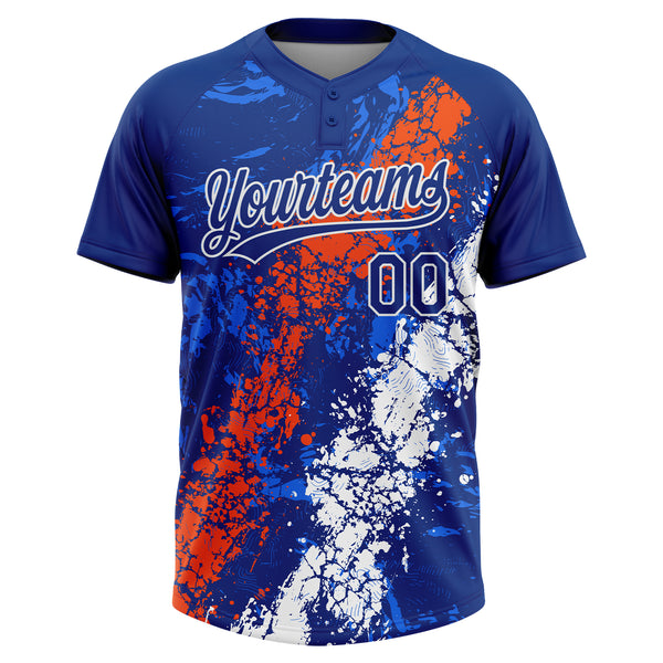 Custom Royal Orange-White Dripping Splatter Cracked Texture Two-Button Unisex Softball Jersey