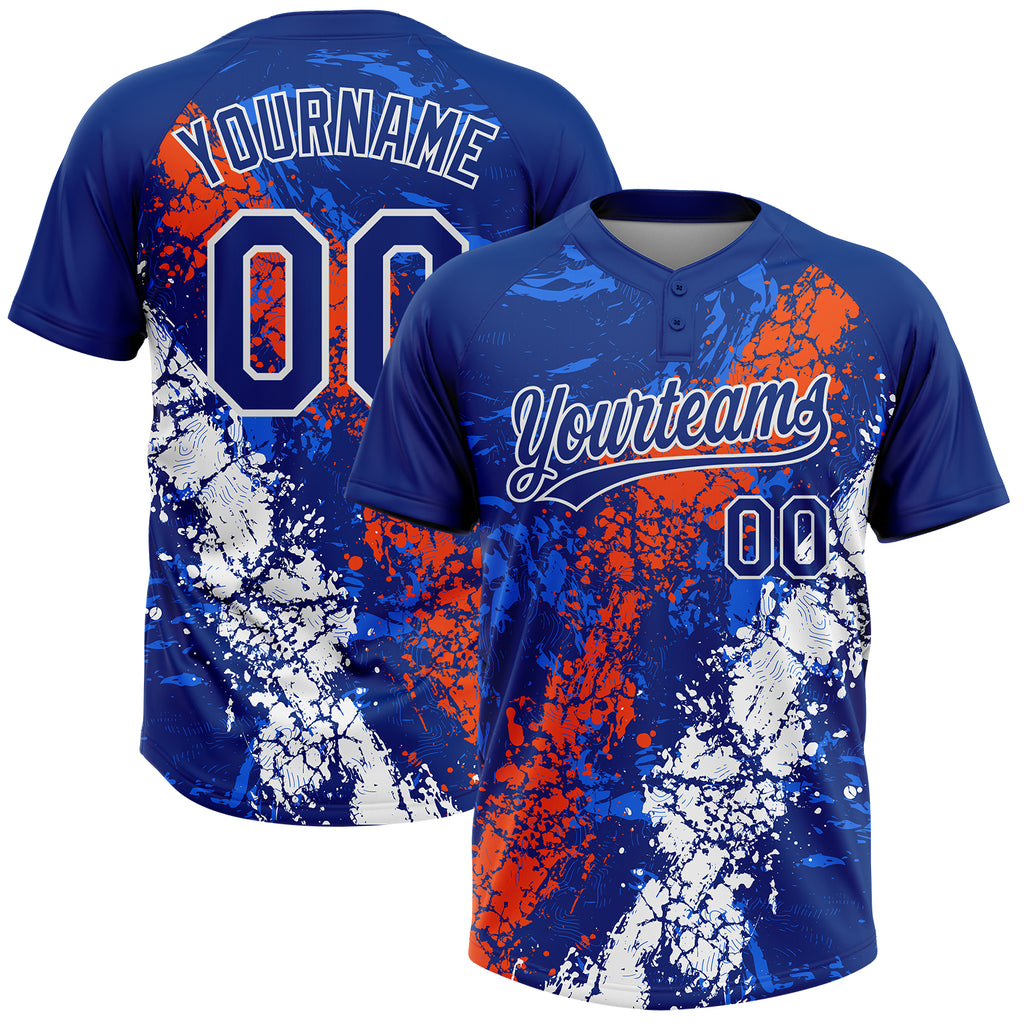 Custom Royal Orange-White Dripping Splatter Cracked Texture Two-Button Unisex Softball Jersey