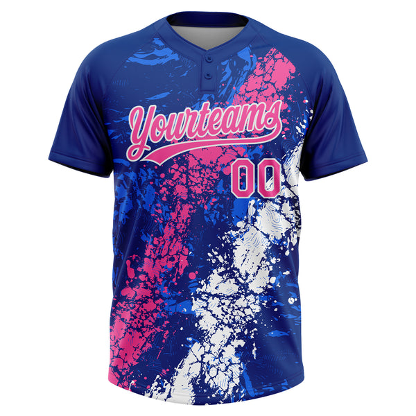 Custom Royal Pink-White Dripping Splatter Cracked Texture Two-Button Unisex Softball Jersey