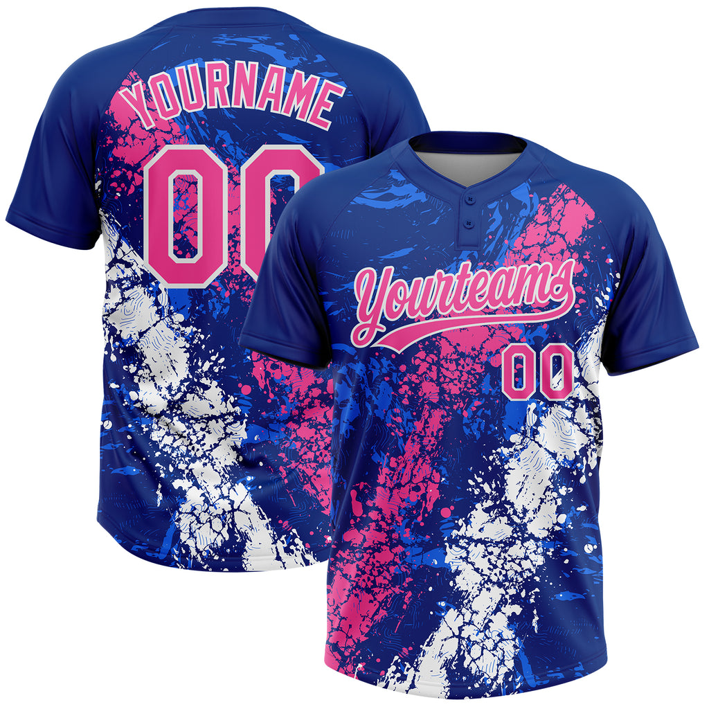 Custom Royal Pink-White Dripping Splatter Cracked Texture Two-Button Unisex Softball Jersey