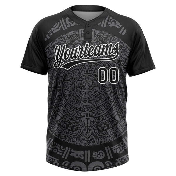 Custom Black Steel Gray-White Ethnic Aztec Mexican Heritage Two-Button Unisex Softball Jersey