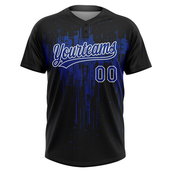 Custom Black Royal-White Dripping Splatter Paint Two-Button Unisex Softball Jersey