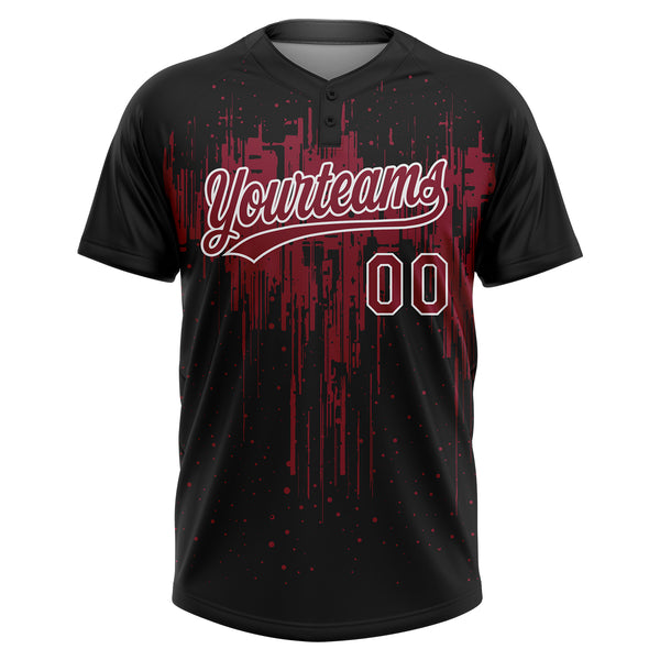 Custom Black Crimson-White Dripping Splatter Paint Two-Button Unisex Softball Jersey