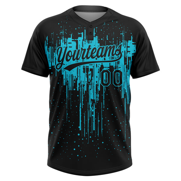 Custom Black Lakes Blue Dripping Splatter Paint Two-Button Unisex Softball Jersey