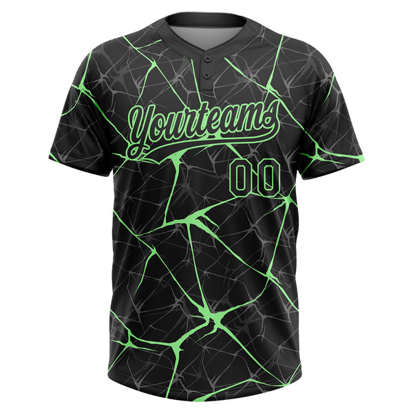 Custom Black Pea Green 3D Pattern Design Abstract Network Two-Button Unisex Softball Jersey