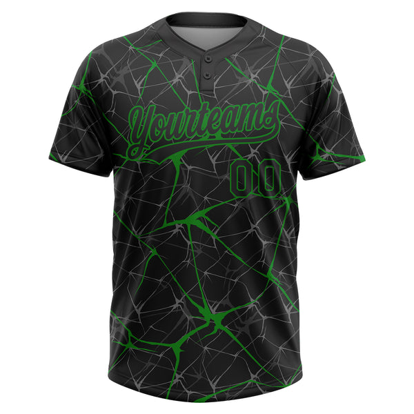 Custom Black Grass Green 3D Pattern Design Abstract Network Two-Button Unisex Softball Jersey