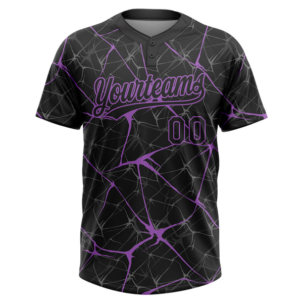 Custom Black Medium Purple 3D Pattern Design Abstract Network Two-Button Unisex Softball Jersey