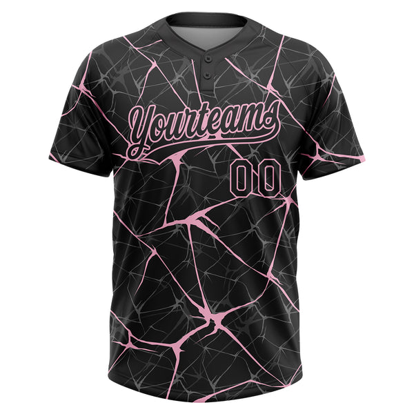 Custom Black Light Pink 3D Pattern Design Abstract Network Two-Button Unisex Softball Jersey