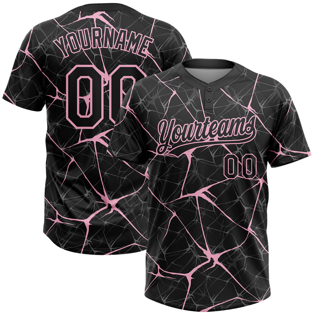 Custom Black Light Pink 3D Pattern Design Abstract Network Two-Button Unisex Softball Jersey