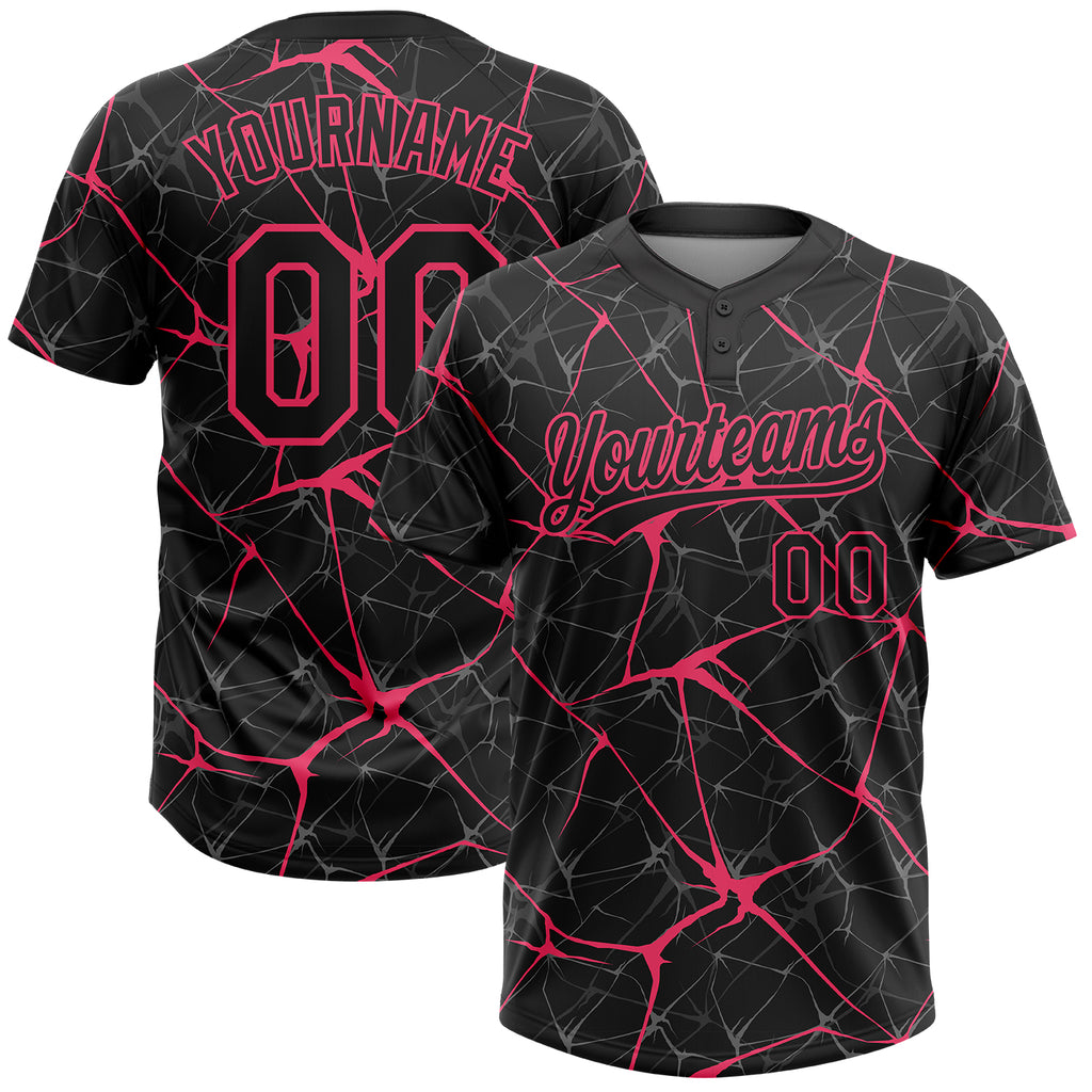Custom Black Neon Pink 3D Pattern Design Abstract Network Two-Button Unisex Softball Jersey