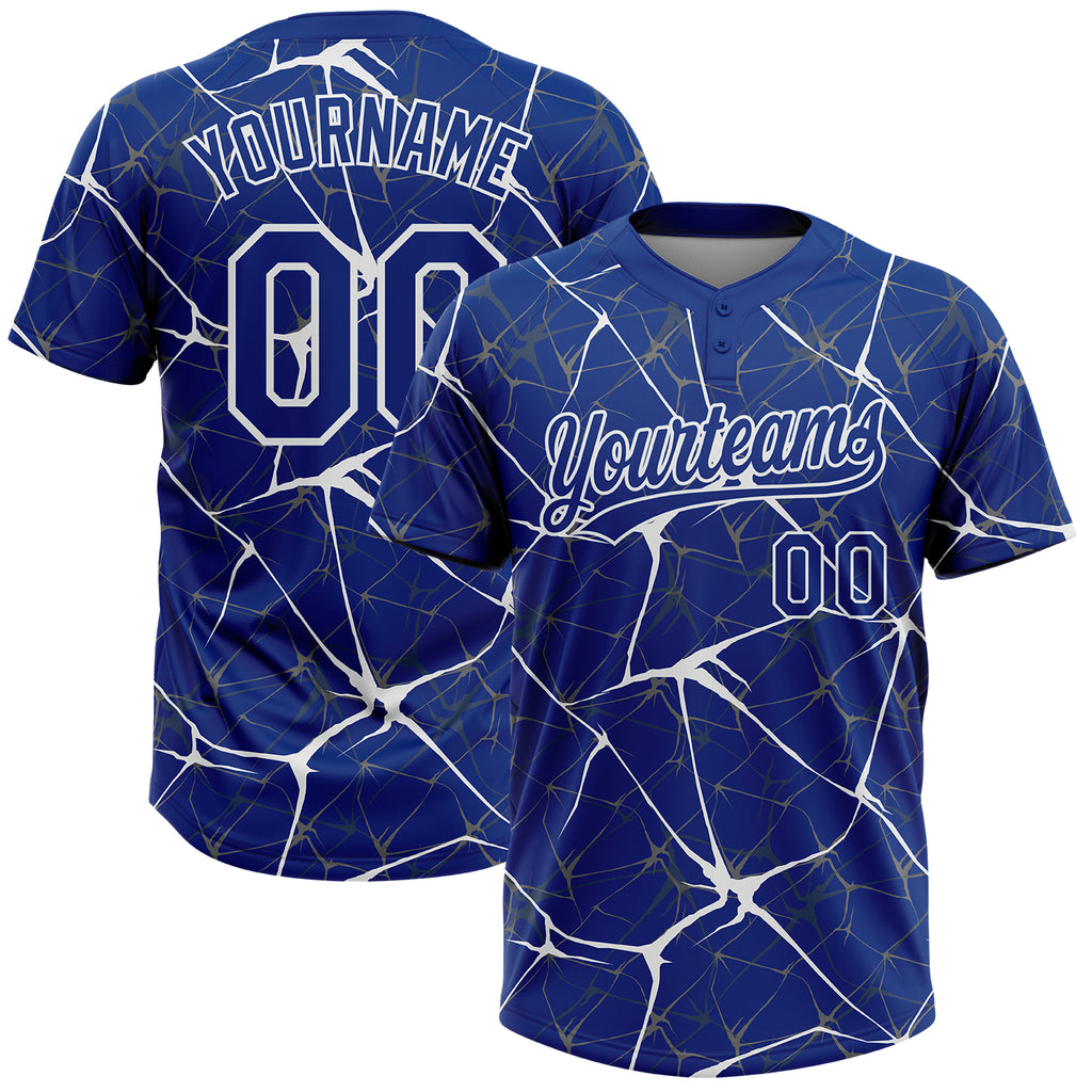 Custom Royal White 3D Pattern Design Abstract Network Two-Button Unisex Softball Jersey