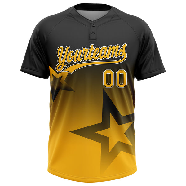 Custom Black Gold-White Gradient Style Twinkle Star Two-Button Unisex Softball Jersey
