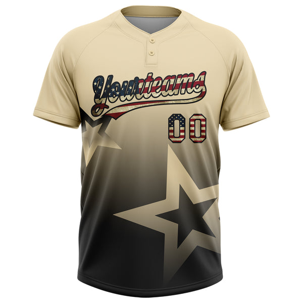 Custom Cream Vintage USA Flag-Black Gradient Style Twinkle Star Two-Button Unisex Softball Jersey