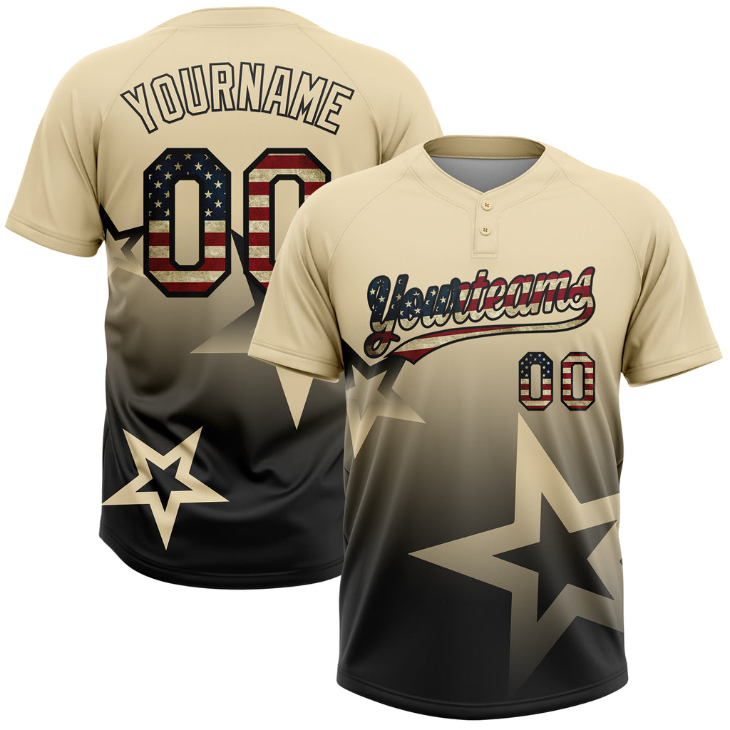 Custom Cream Vintage USA Flag-Black Gradient Style Twinkle Star Two-Button Unisex Softball Jersey