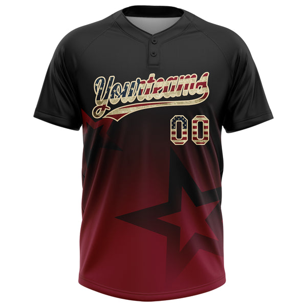 Custom Black Vintage USA Flag Crimson-Cream Gradient Style Twinkle Star Two-Button Unisex Softball Jersey