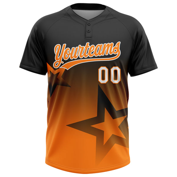 Custom Black Bay Orange-White Gradient Style Twinkle Star Two-Button Unisex Softball Jersey