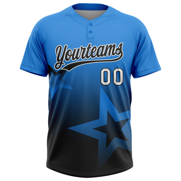 Custom Electric Blue Black-White Gradient Style Twinkle Star Two-Button Unisex Softball Jersey