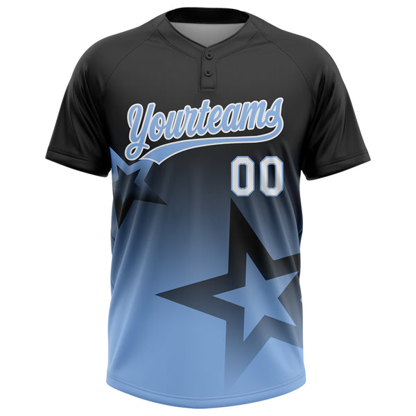 Custom Black Light Blue-White Gradient Style Twinkle Star Two-Button Unisex Softball Jersey