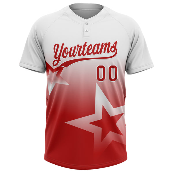 Custom White Red Gradient Style Twinkle Star Two-Button Unisex Softball Jersey