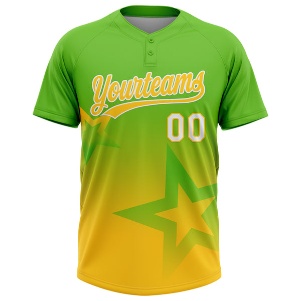 Custom Aurora Green Yellow-White Gradient Style Twinkle Star Two-Button Unisex Softball Jersey
