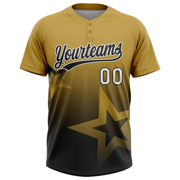 Custom Old Gold Black-White Gradient Style Twinkle Star Two-Button Unisex Softball Jersey