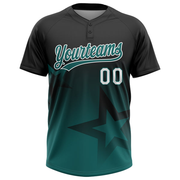 Custom Black Teal-White Gradient Style Twinkle Star Two-Button Unisex Softball Jersey