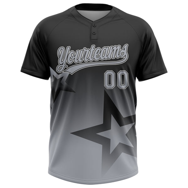 Custom Black Gray-White Gradient Style Twinkle Star Two-Button Unisex Softball Jersey