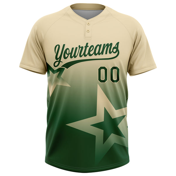 Custom Cream Green Gradient Style Twinkle Star Two-Button Unisex Softball Jersey