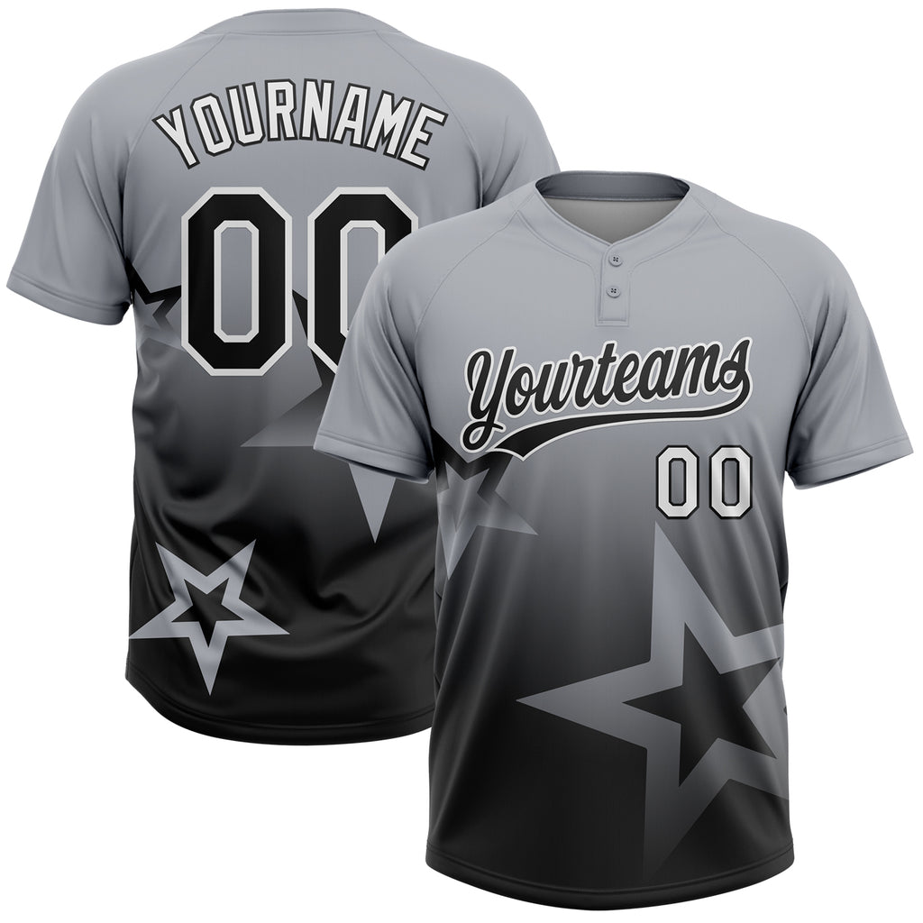 Custom Gray Black-White Gradient Style Twinkle Star Two-Button Unisex Softball Jersey
