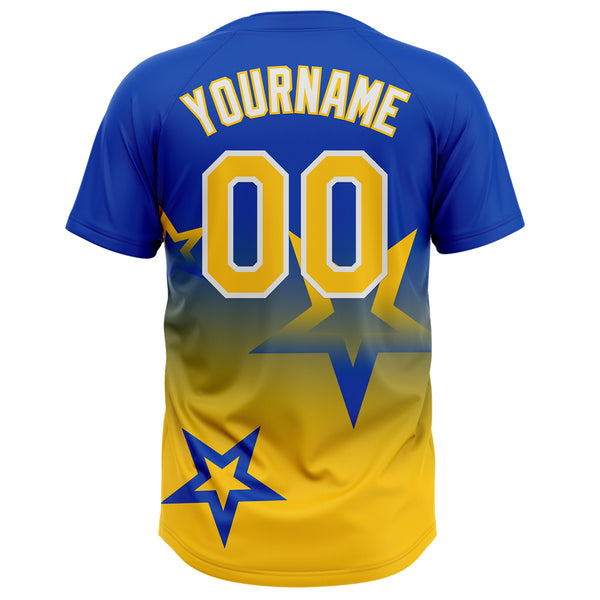 Custom Thunder Blue Yellow-White Gradient Style Twinkle Star Two-Button Unisex Softball Jersey