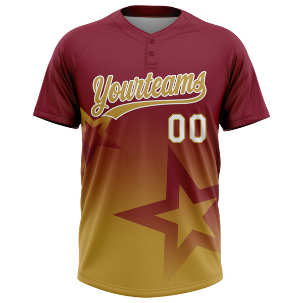 Custom Crimson Old Gold-White Gradient Style Twinkle Star Two-Button Unisex Softball Jersey