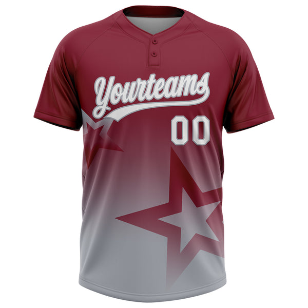 Custom Crimson White-Gray Gradient Style Twinkle Star Two-Button Unisex Softball Jersey