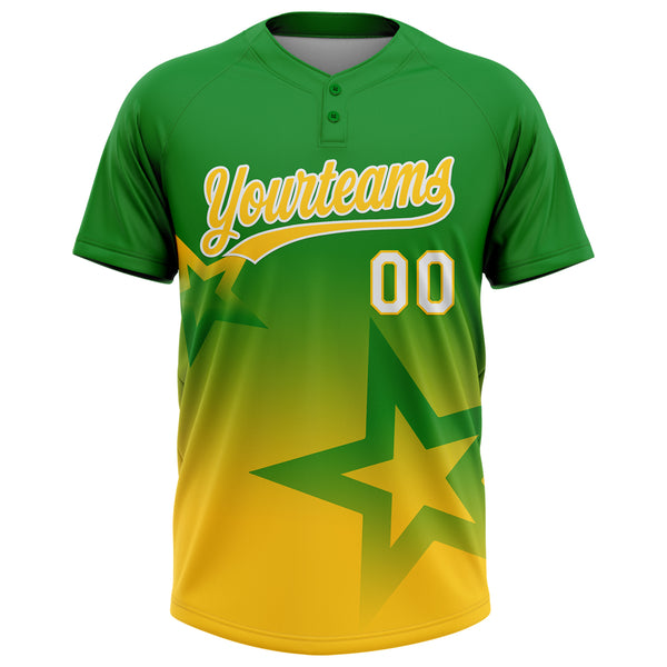 Custom Grass Green Yellow-White Gradient Style Twinkle Star Two-Button Unisex Softball Jersey