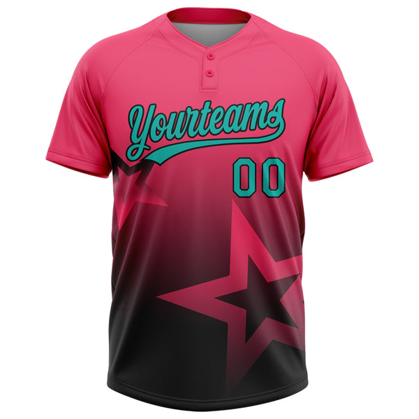 Custom Neon Pink Aqua-White Gradient Style Twinkle Star Two-Button Unisex Softball Jersey