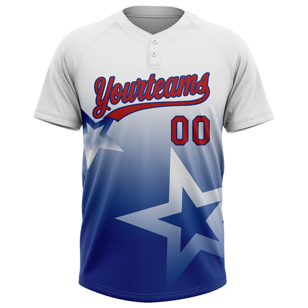Custom White Red-Royal Gradient Style Twinkle Star Two-Button Unisex Softball Jersey