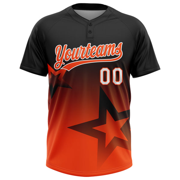 Custom Black Orange-White Gradient Style Twinkle Star Two-Button Unisex Softball Jersey