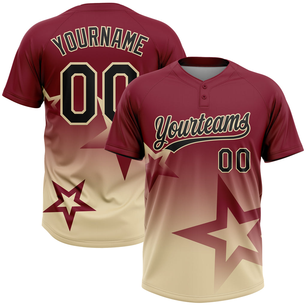 Custom Crimson Black-Cream Gradient Style Twinkle Star Two-Button Unisex Softball Jersey