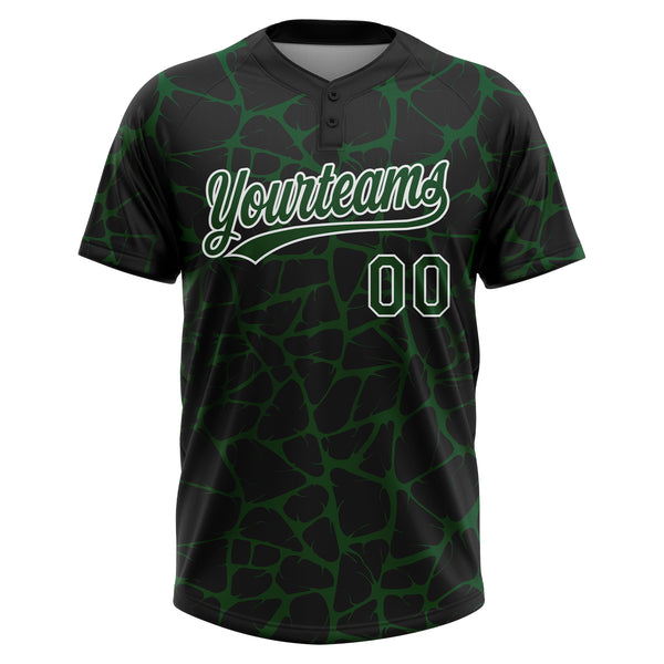Custom Black Green-White 3D Pattern Design Abstract Network Crackle Two-Button Unisex Softball Jersey