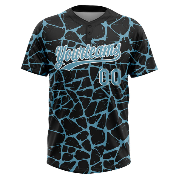 Custom Black Shadow Blue-White 3D Pattern Design Abstract Network Crackle Two-Button Unisex Softball Jersey
