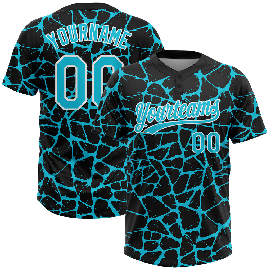 Custom Black Lakes Blue-White 3D Pattern Design Abstract Network Crackle Two-Button Unisex Softball Jersey