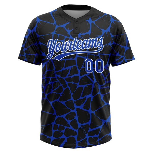 Custom Black Thunder Blue-White 3D Pattern Design Abstract Network Crackle Two-Button Unisex Softball Jersey