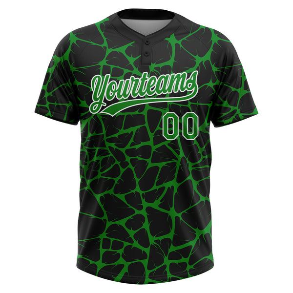 Custom Black Grass Green-White 3D Pattern Design Abstract Network Crackle Two-Button Unisex Softball Jersey